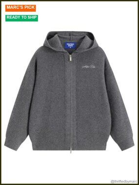 Zip Up Hooded Cardigan Sweater for Women Chunky Knit Drop Shoulder Fall Winter